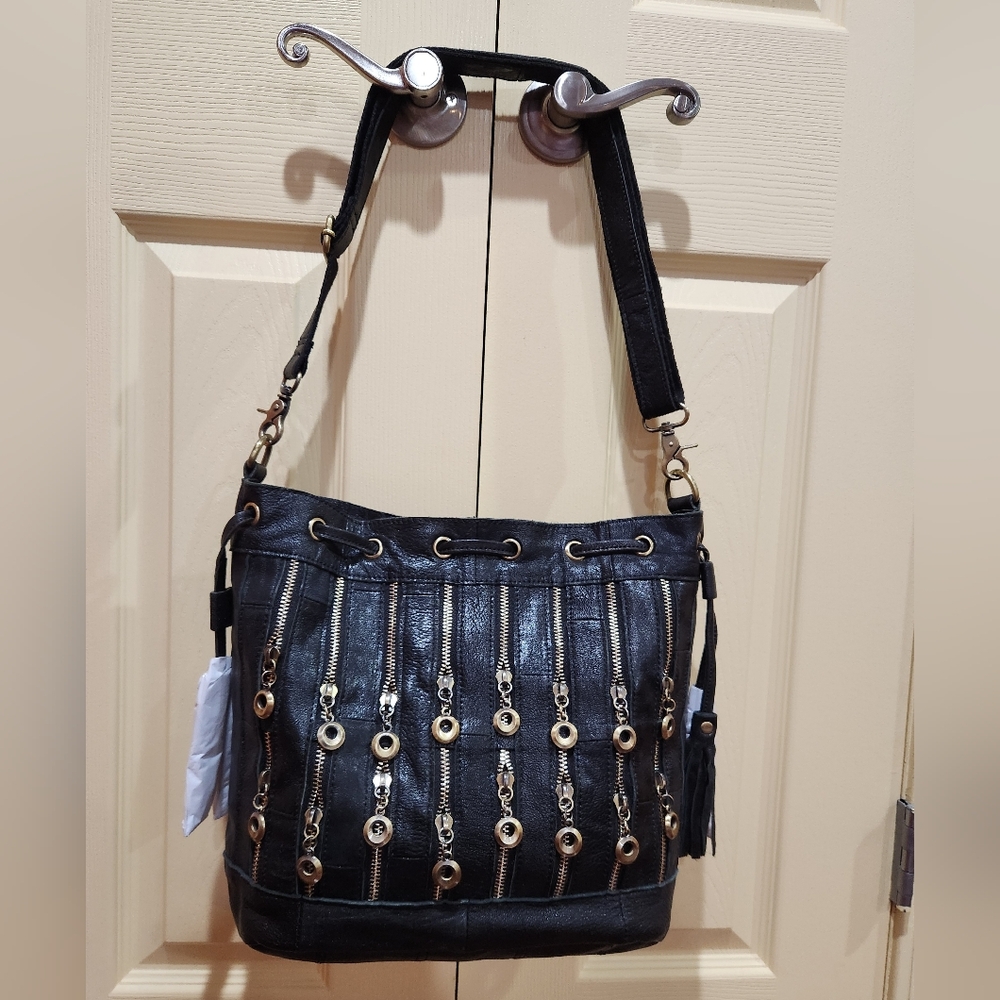 Amerileather Black Leather Shoulder Bag, NWT